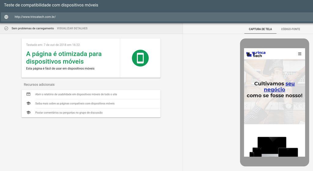 Teste de compatibilidade móvel do Google